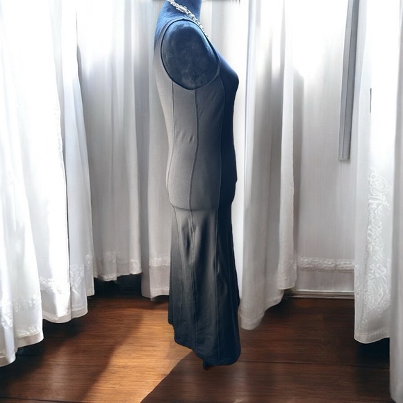 Mono B Athletic Tank Dress Black Medium Shelf Bra Midi Body Con Square Neck Slit - Picture 3 of 6